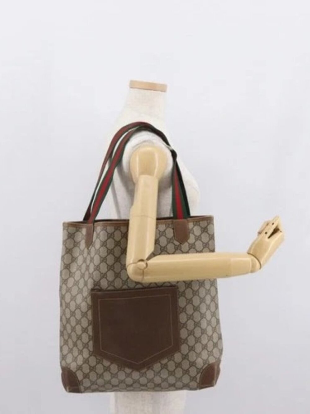 GUCCI GG Supreme Web Sherry Line Bag PVC Beige Gold Red 002 904 0222 Auth 166624 - Picture 13 of 15